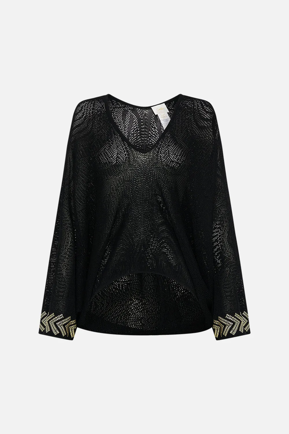 RELAXED V NECK KNIT POINTELLE TOP CAT WORSHIP