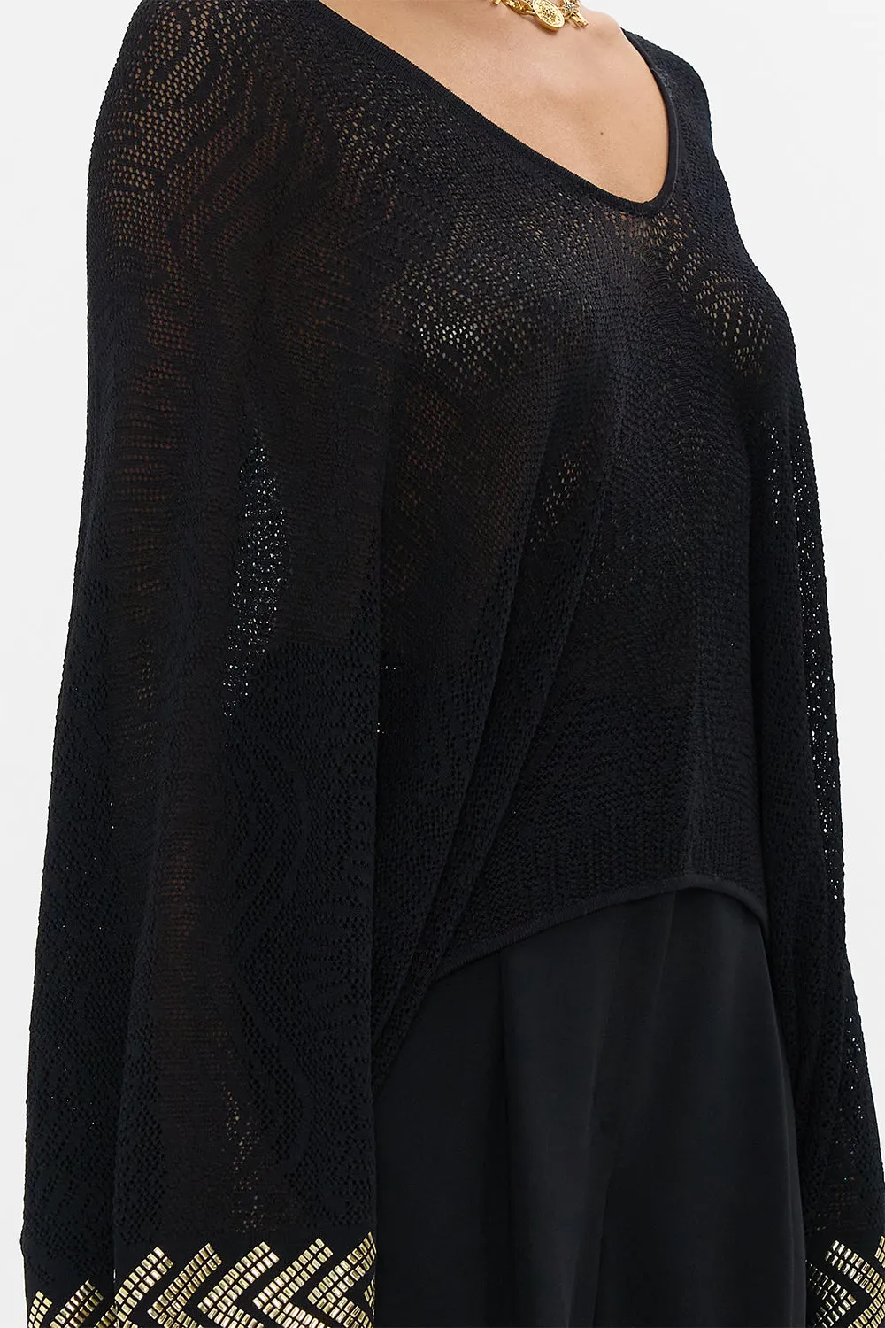 RELAXED V NECK KNIT POINTELLE TOP CAT WORSHIP