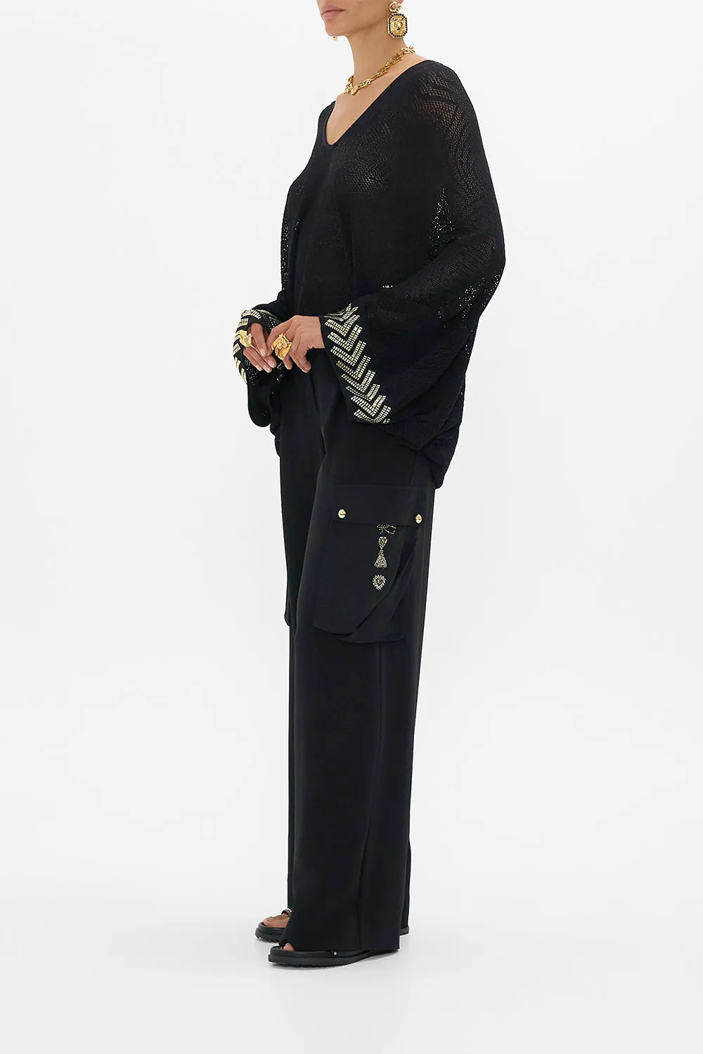 RELAXED V NECK KNIT POINTELLE TOP CAT WORSHIP