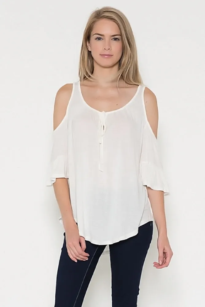 Resistible Ruffles Cold Shoulder Knit Top
