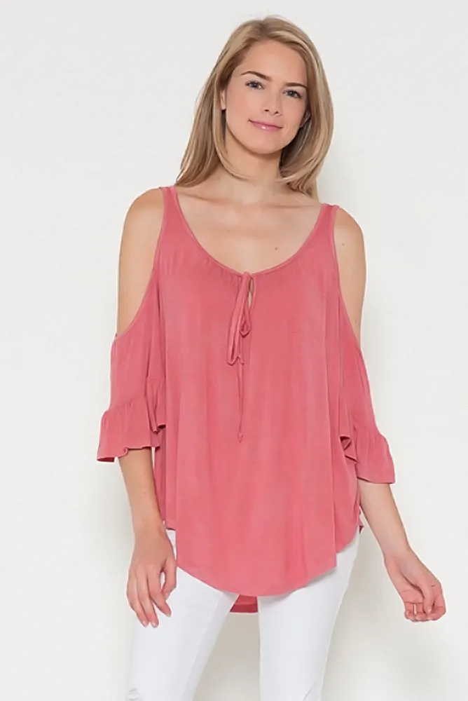 Resistible Ruffles Cold Shoulder Knit Top