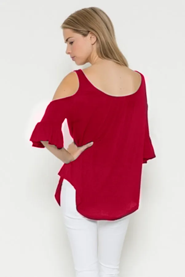 Resistible Ruffles Cold Shoulder Knit Top