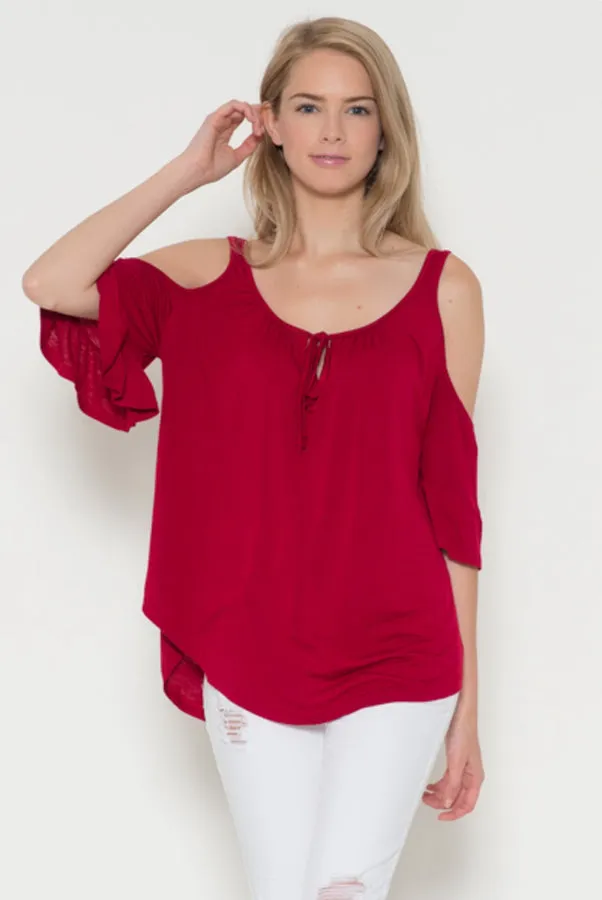 Resistible Ruffles Cold Shoulder Knit Top