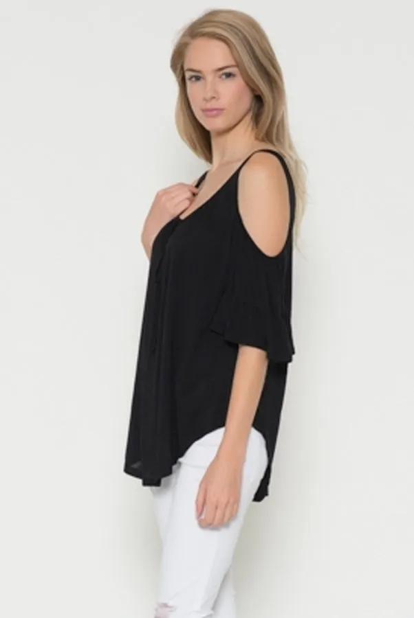 Resistible Ruffles Cold Shoulder Knit Top