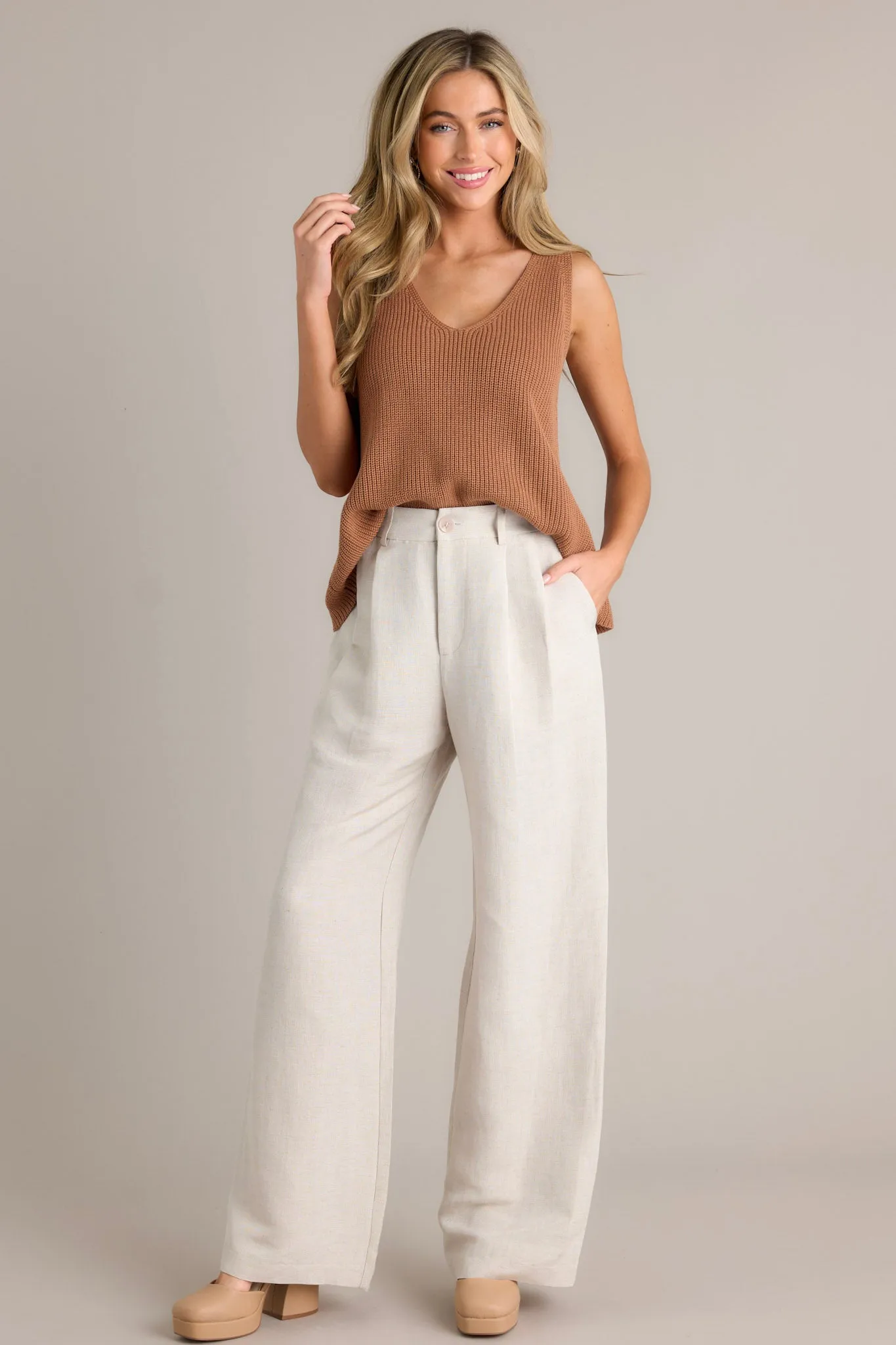 Retro Radiance Coffee Knit Tank Top