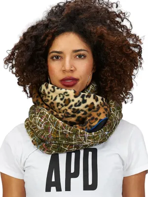 Reversible Pocket Infinity Scarf in Green and Leopard Fleece