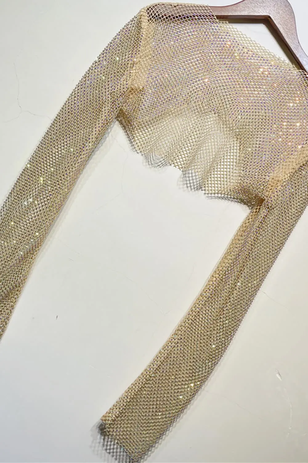 RHINESTONE LONG SLEEVE MESH TOP