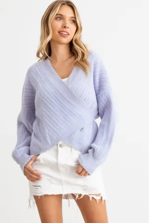Ribbed Fuzzy Knit Wrap Long Sleeve Sweater Cardigan