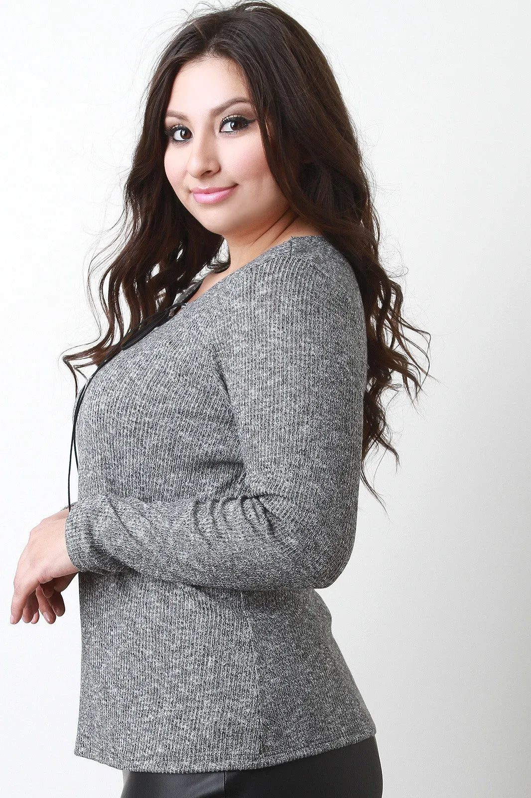Ribbed Knit Lace Up Top