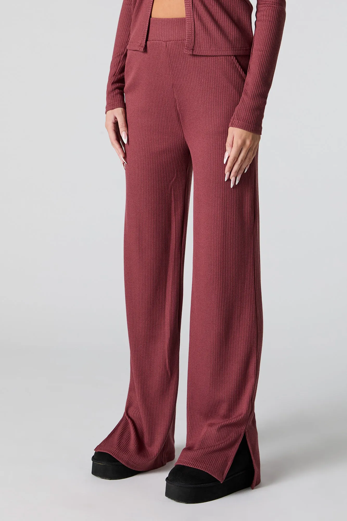 Ribbed Knit Wide Leg Pant