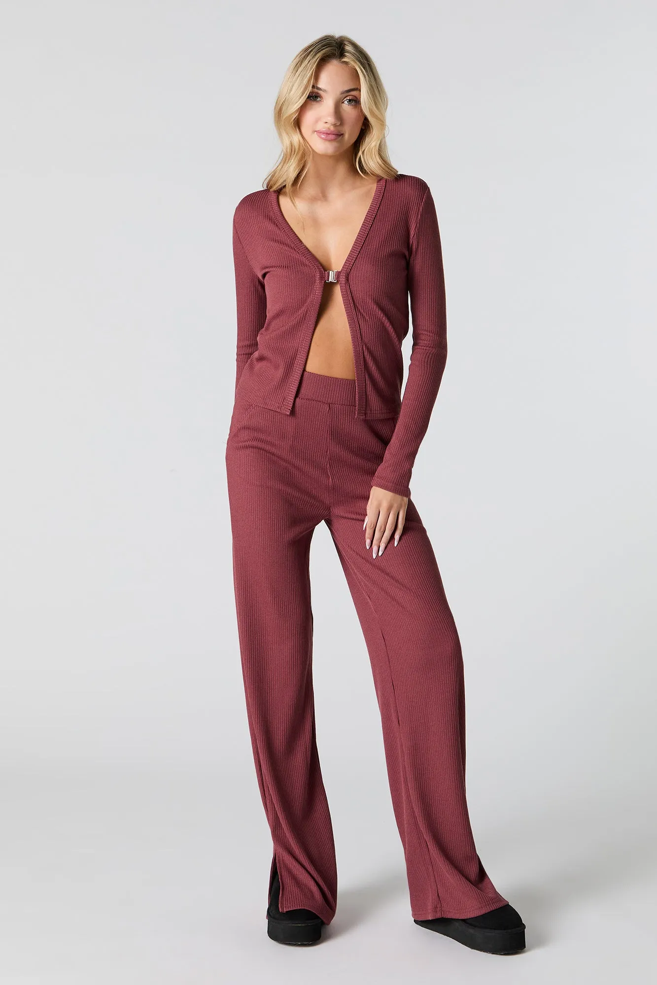 Ribbed Knit Wide Leg Pant