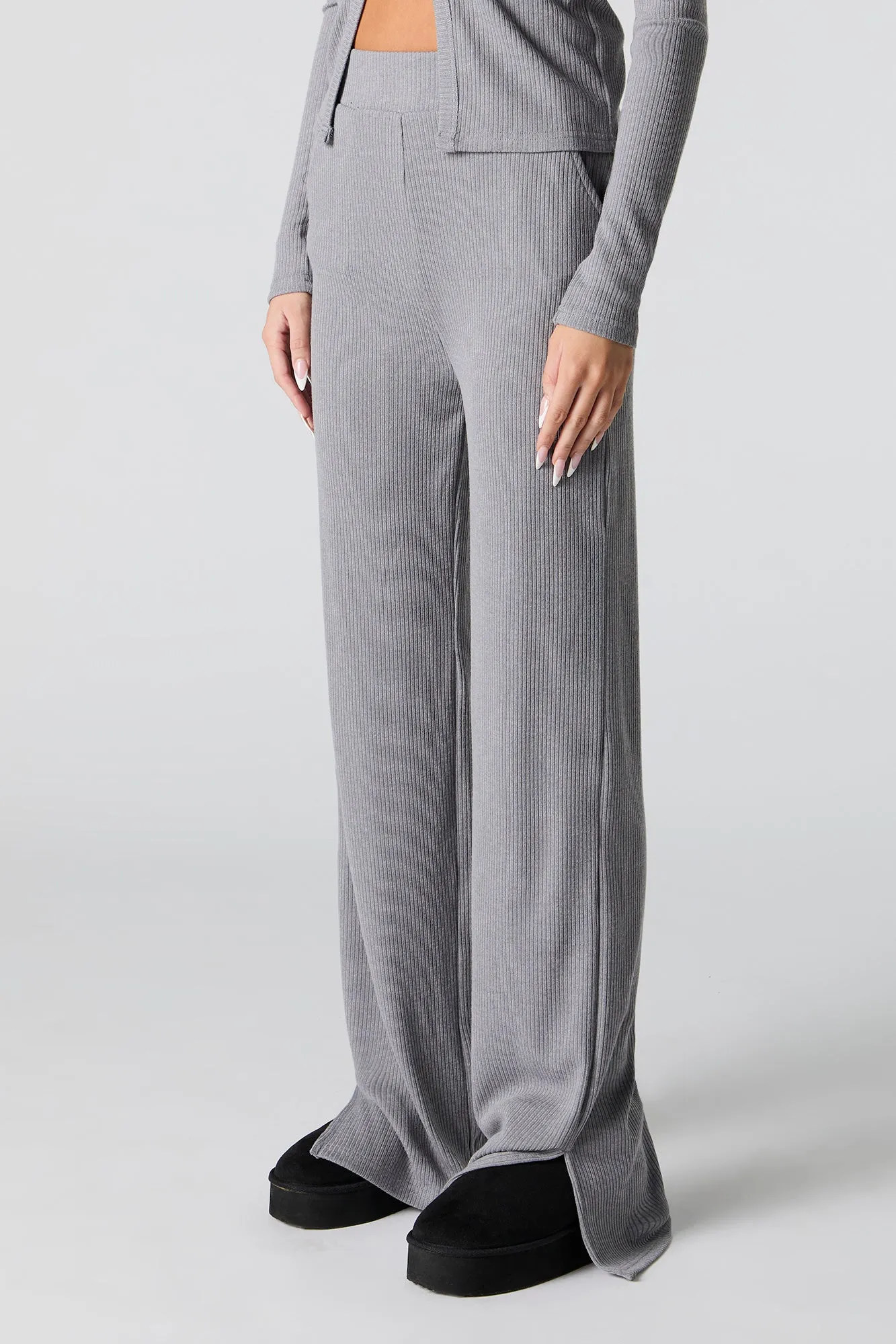 Ribbed Knit Wide Leg Pant