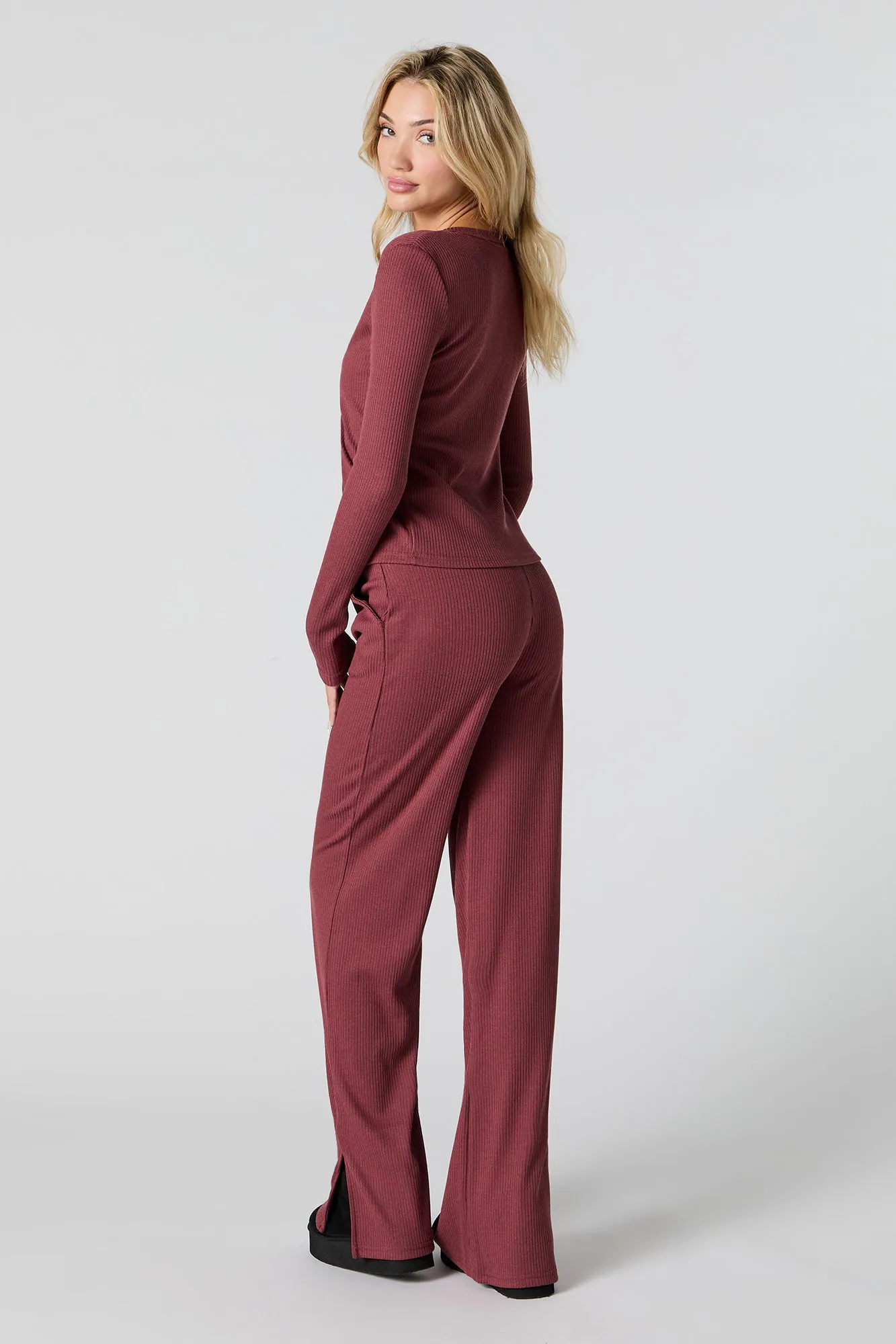 Ribbed Knit Wide Leg Pant