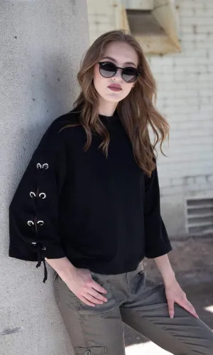 River   Sky Penny Lace Up Sleeve Sweatshirt