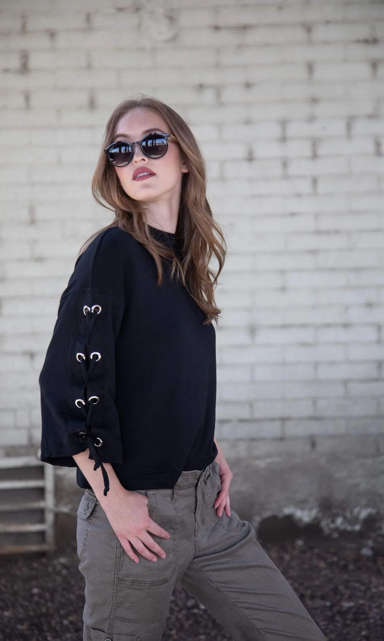 River   Sky Penny Lace Up Sleeve Sweatshirt