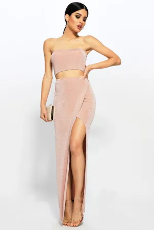 Rose Wrap Front Maxi Skirt And Bandeau Top