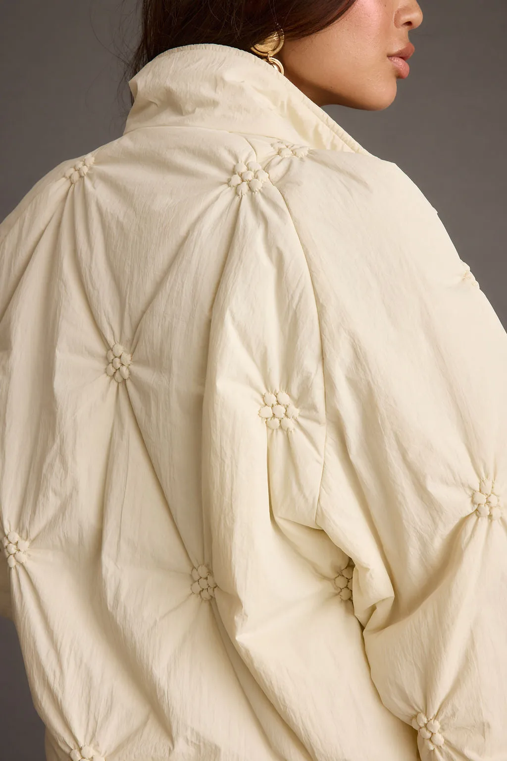 Rosey Cream Zip Front Puffer Coat