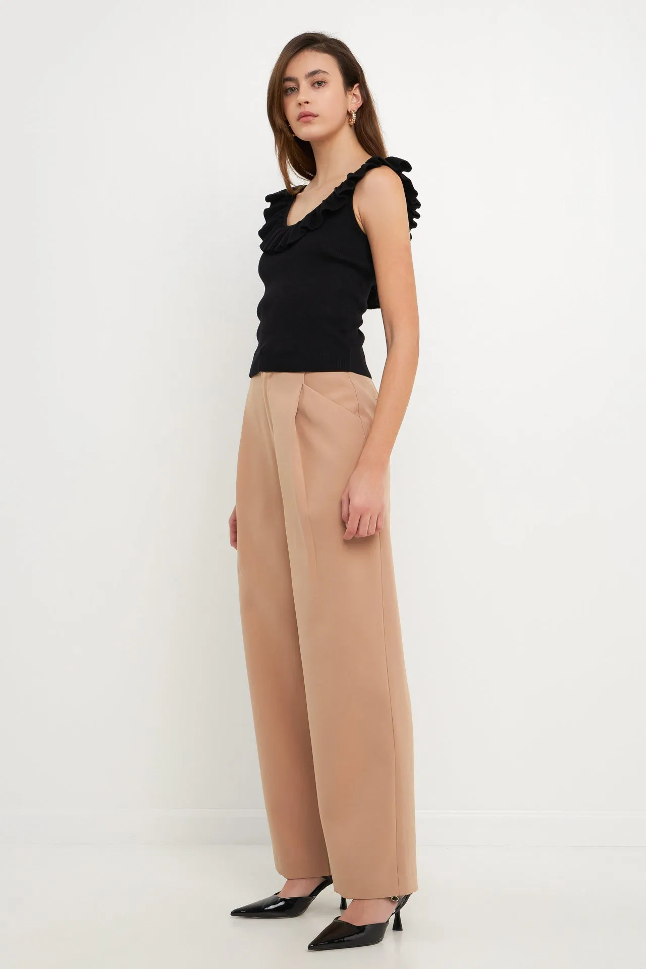 Ruffle Neck Knit Top