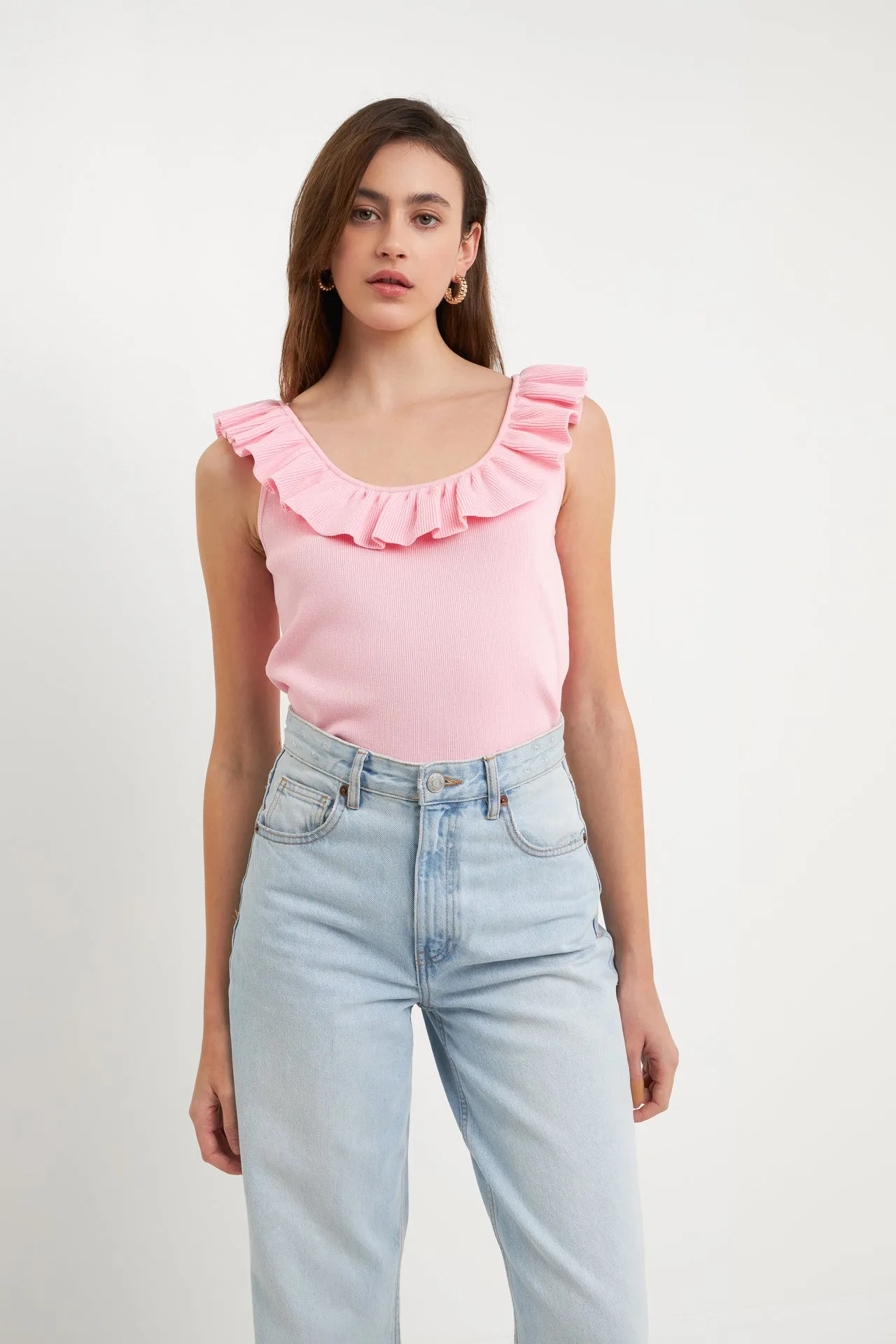 Ruffle Neck Knit Top
