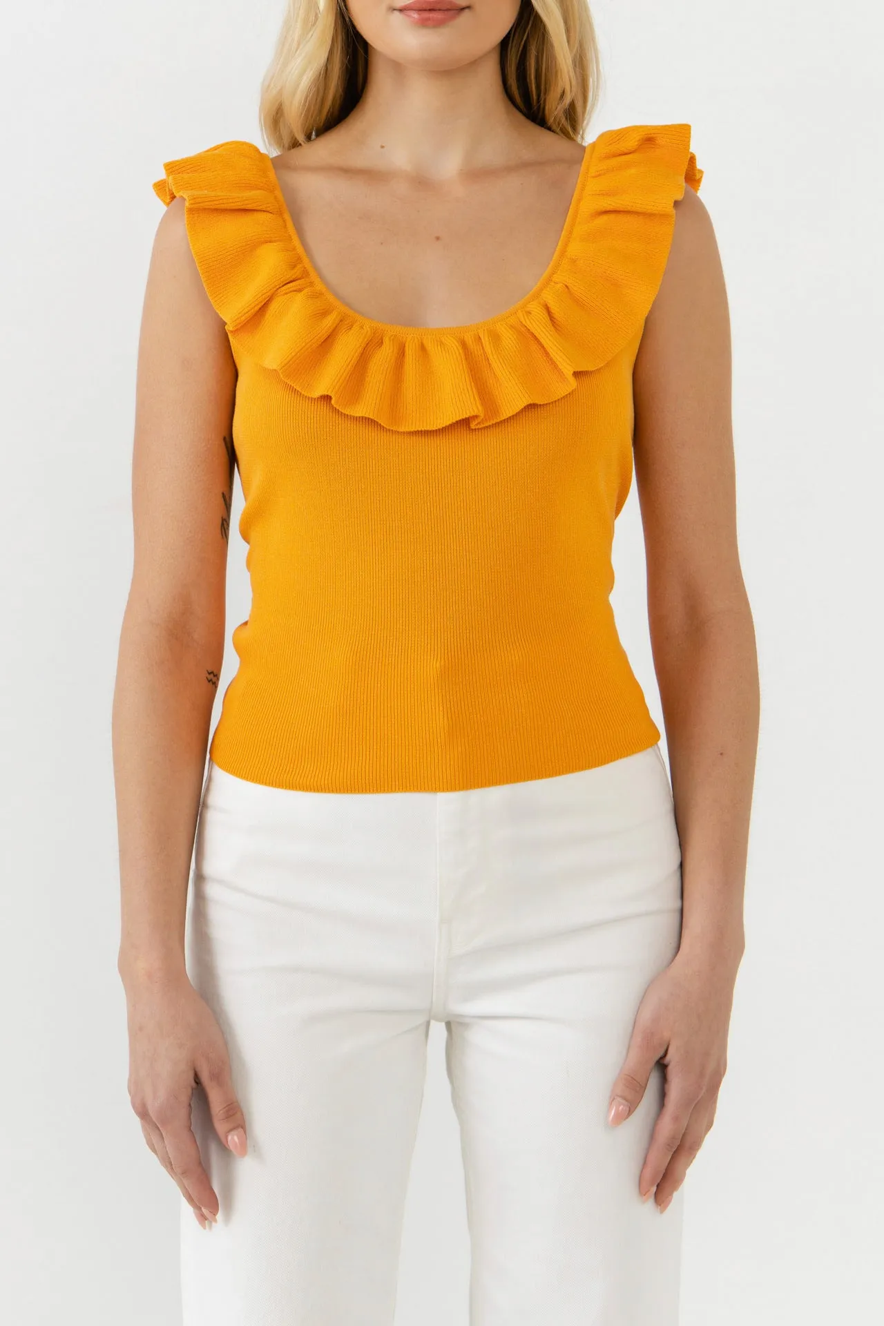 Ruffle Neck Knit Top