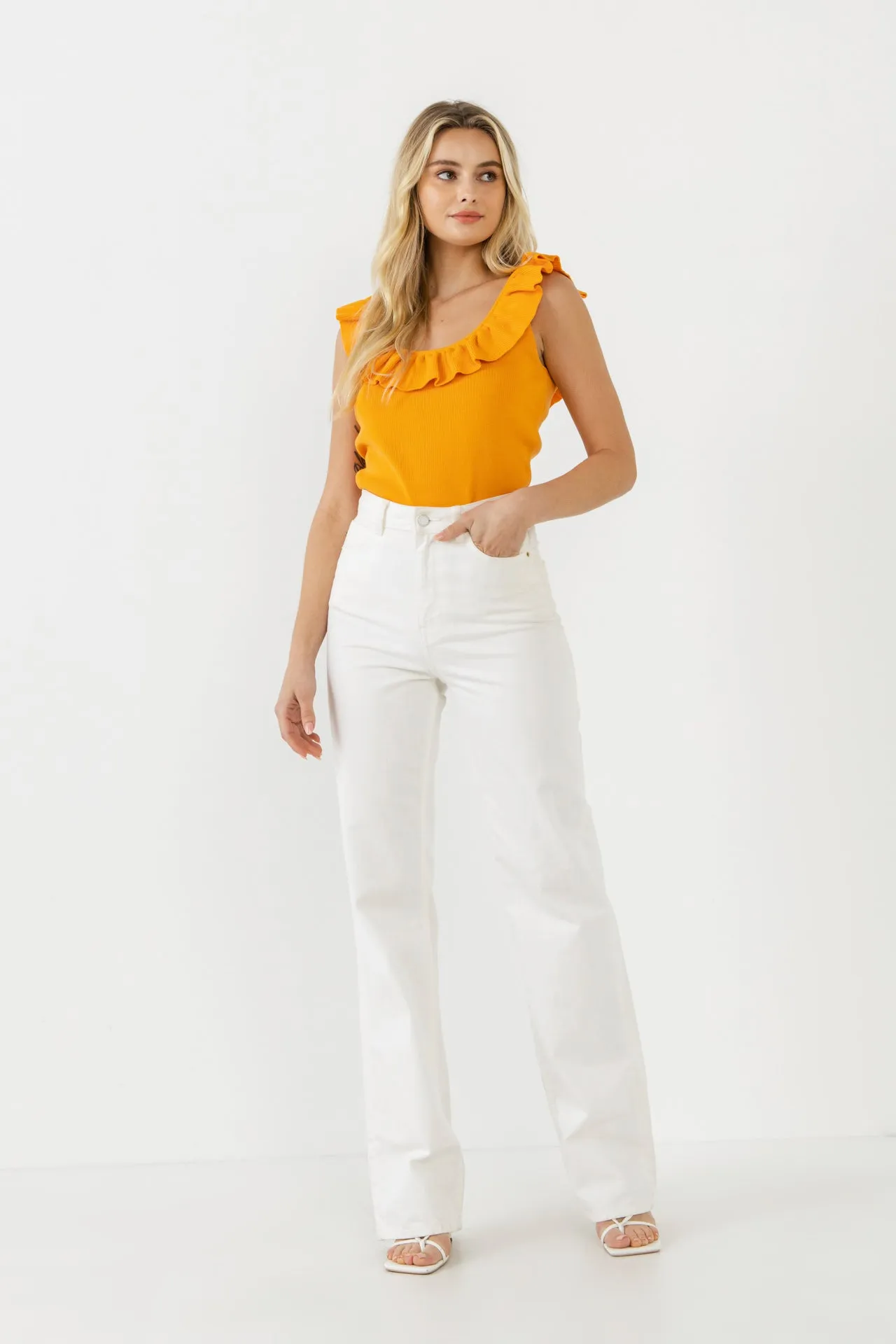 Ruffle Neck Knit Top