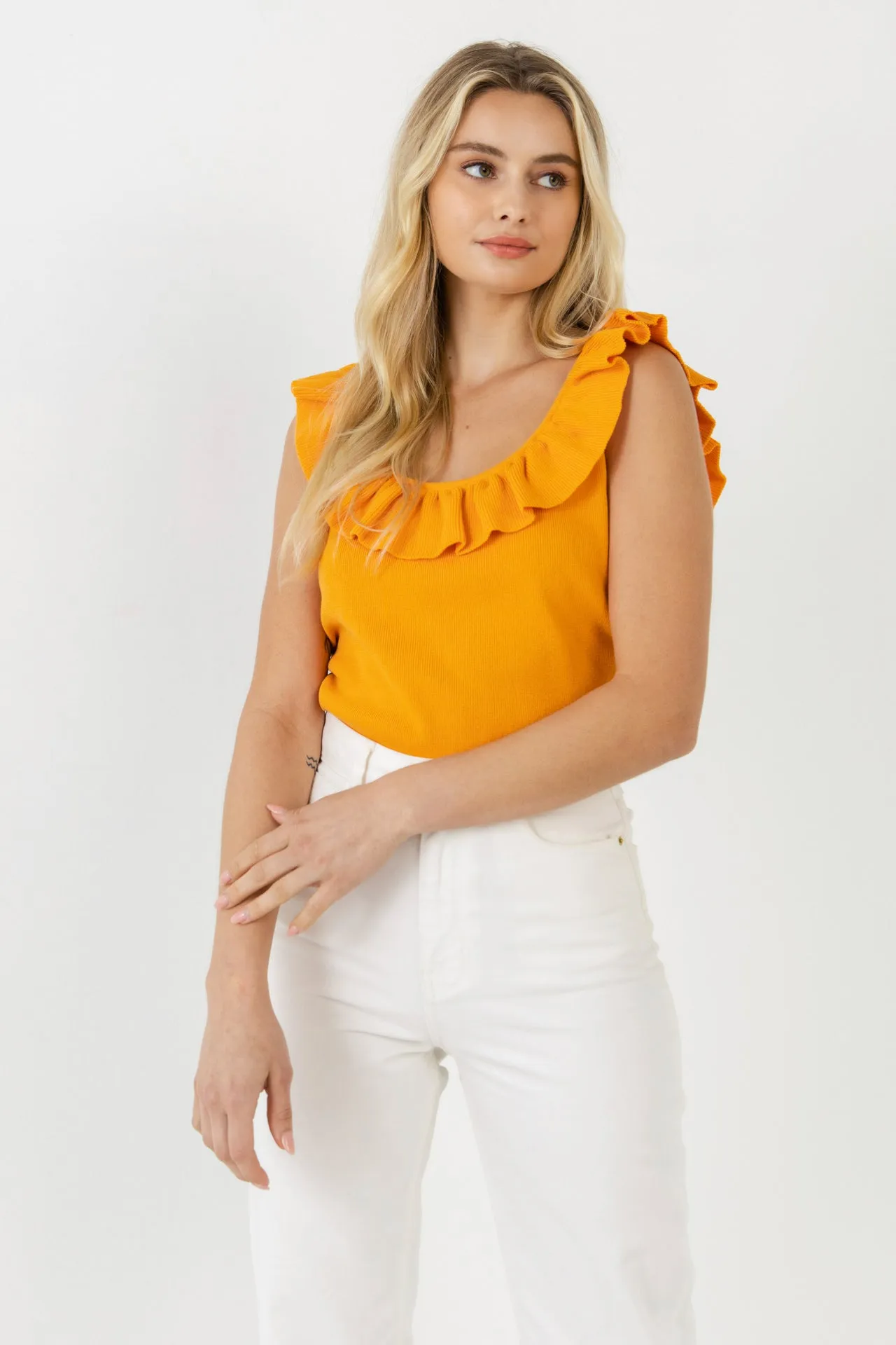 Ruffle Neck Knit Top