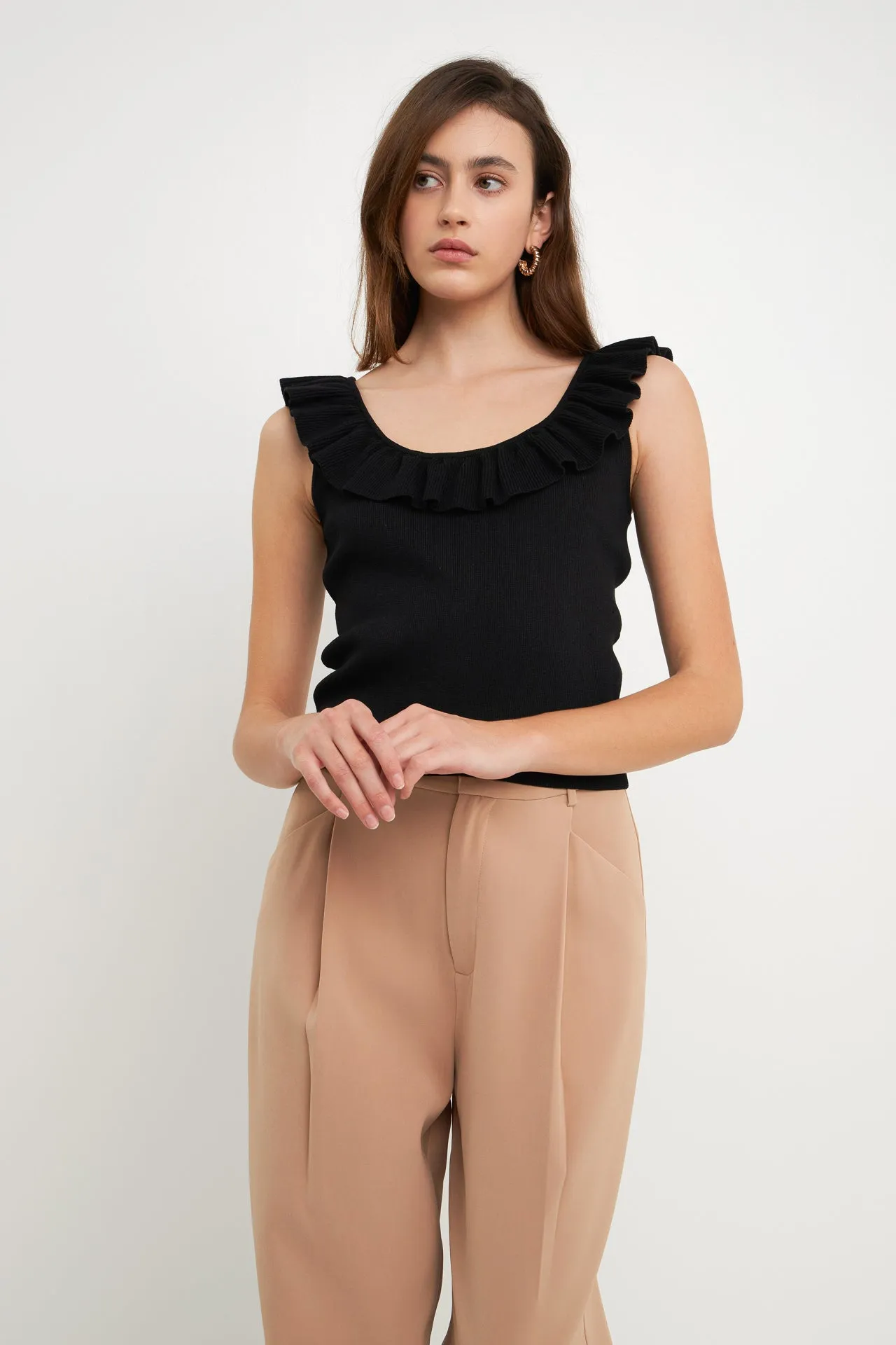 Ruffle Neck Knit Top