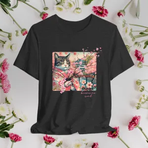Sakura Kimono Cat Tee, Japanese Flower Boho T-Shirt