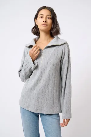 Sandra Collared Zip Pullover - Cable Knit