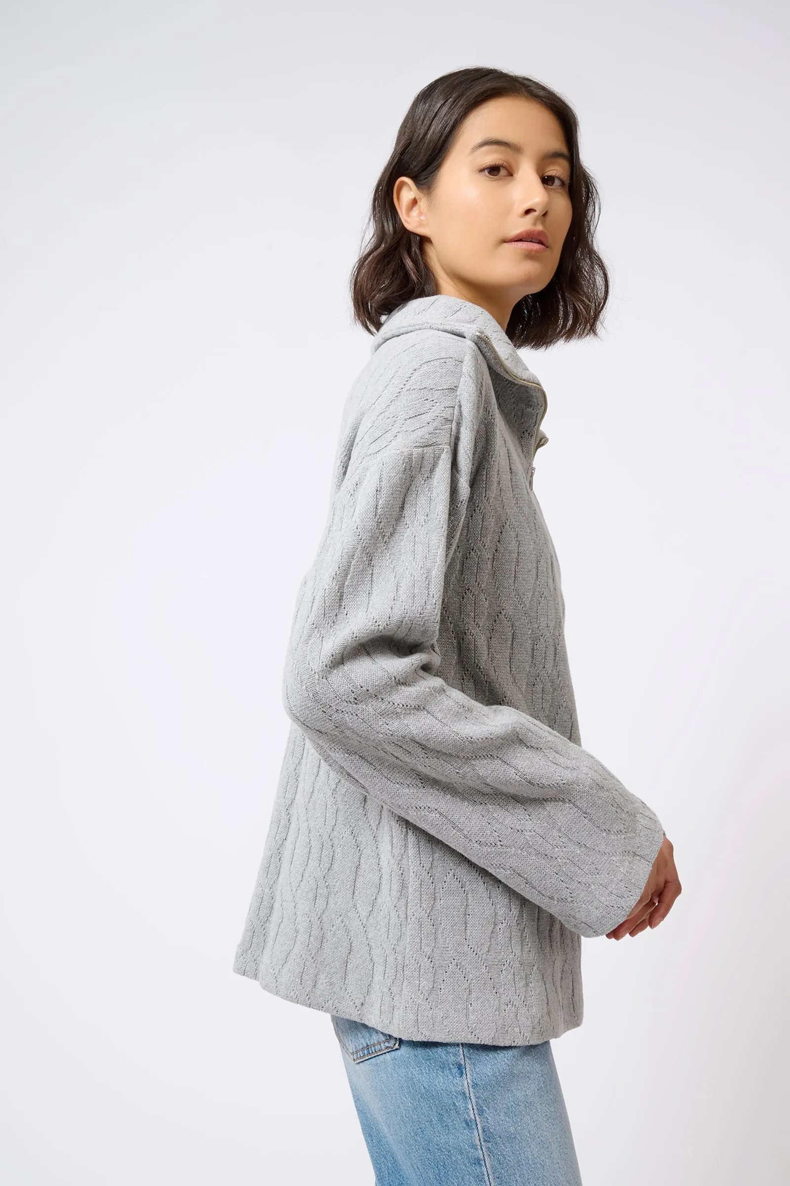 Sandra Collared Zip Pullover - Cable Knit