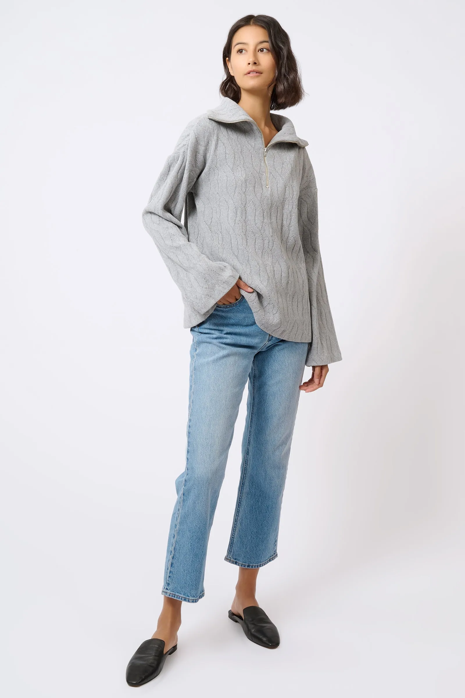 Sandra Collared Zip Pullover - Cable Knit