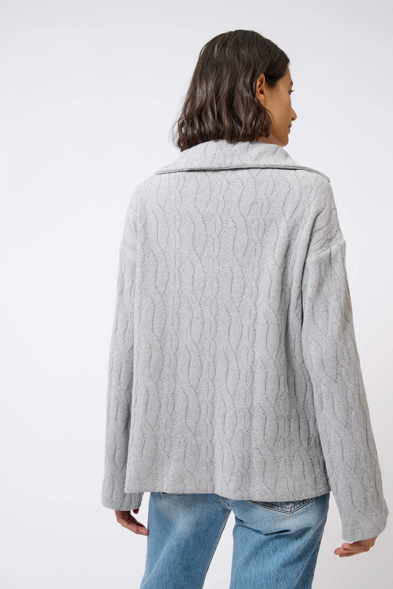 Sandra Collared Zip Pullover - Cable Knit