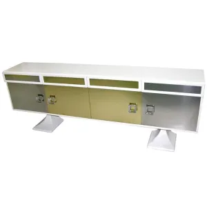 Sandro Petti 1970s Italian Modern Chrome and Brass White Lacquered Credenza