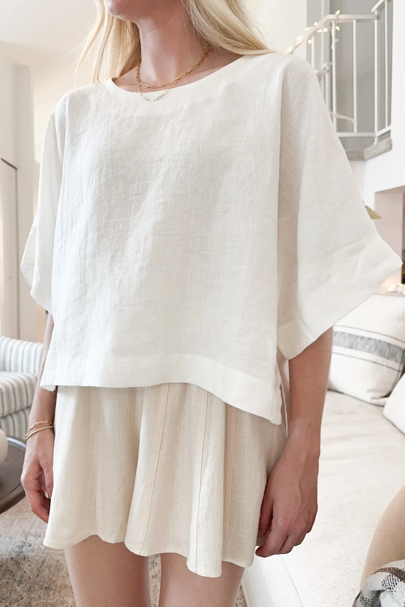 Santorini 100% Linen Blouse in White