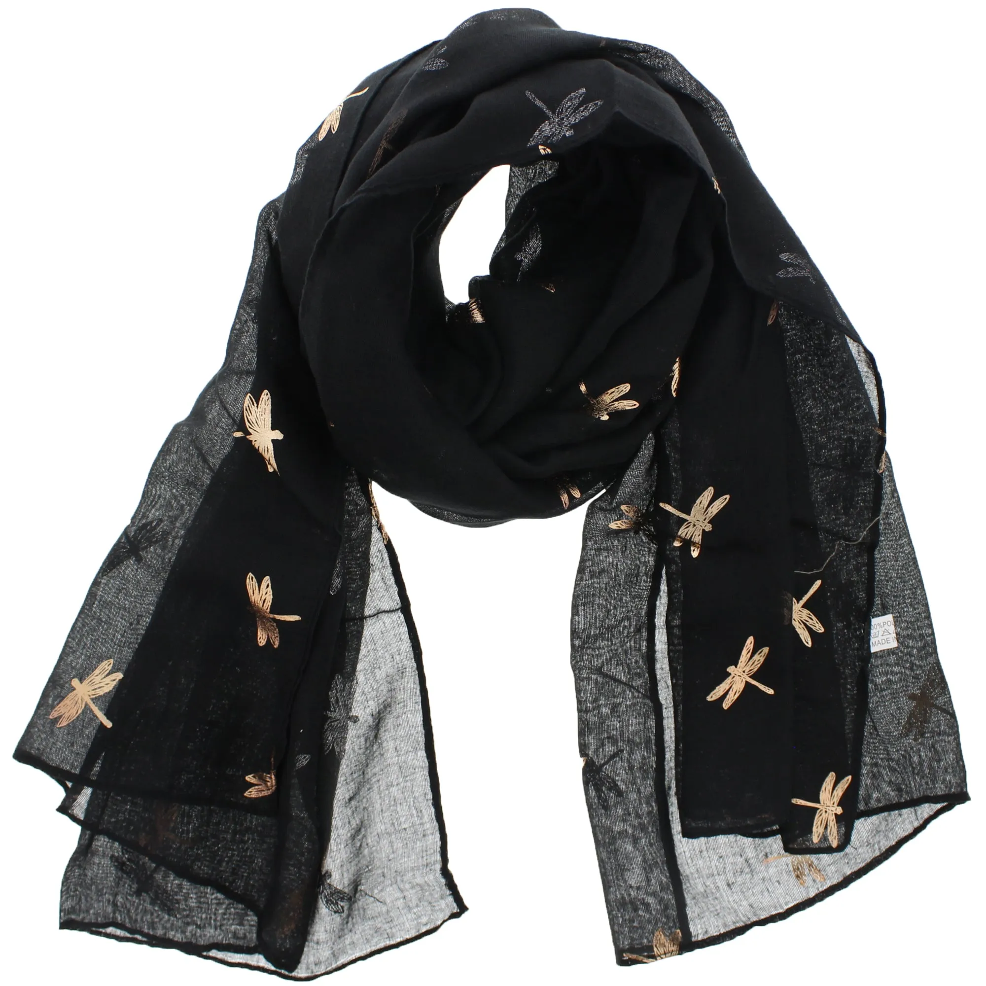 Scarf with Small Gold Foil Dragonfly Print
