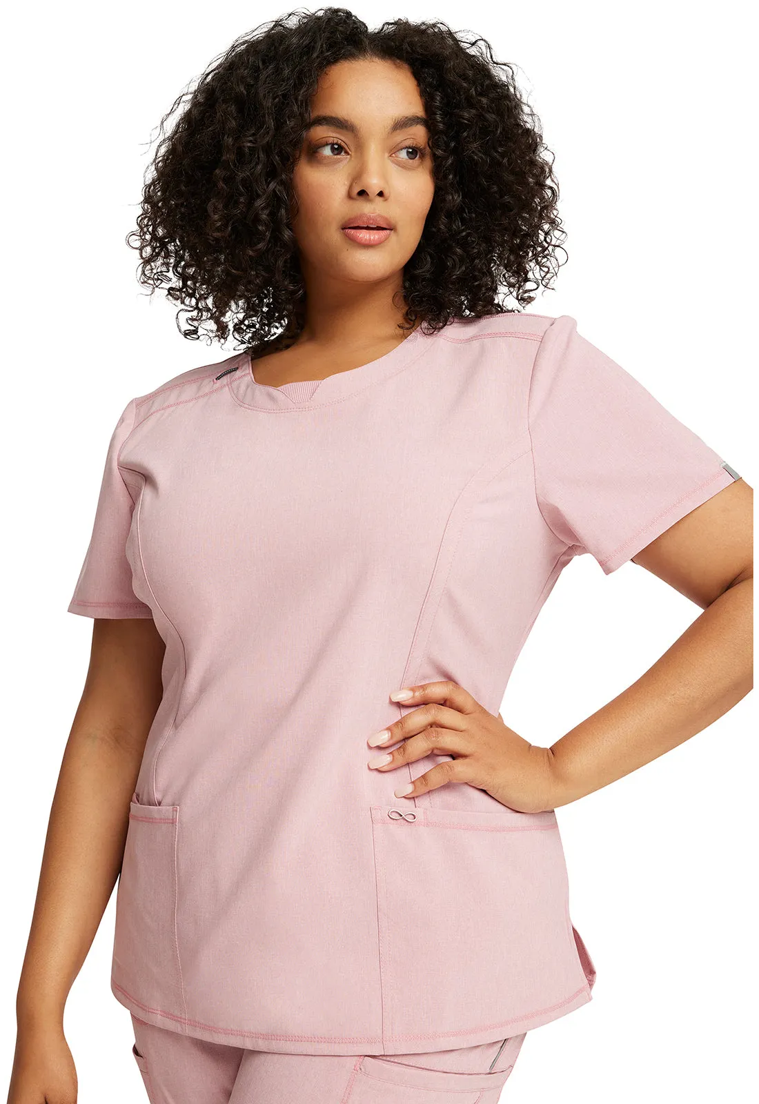 Scrub Top - Cherokee Infinity Women's Round Neck Top - Frosted Rose Heather, 2624A