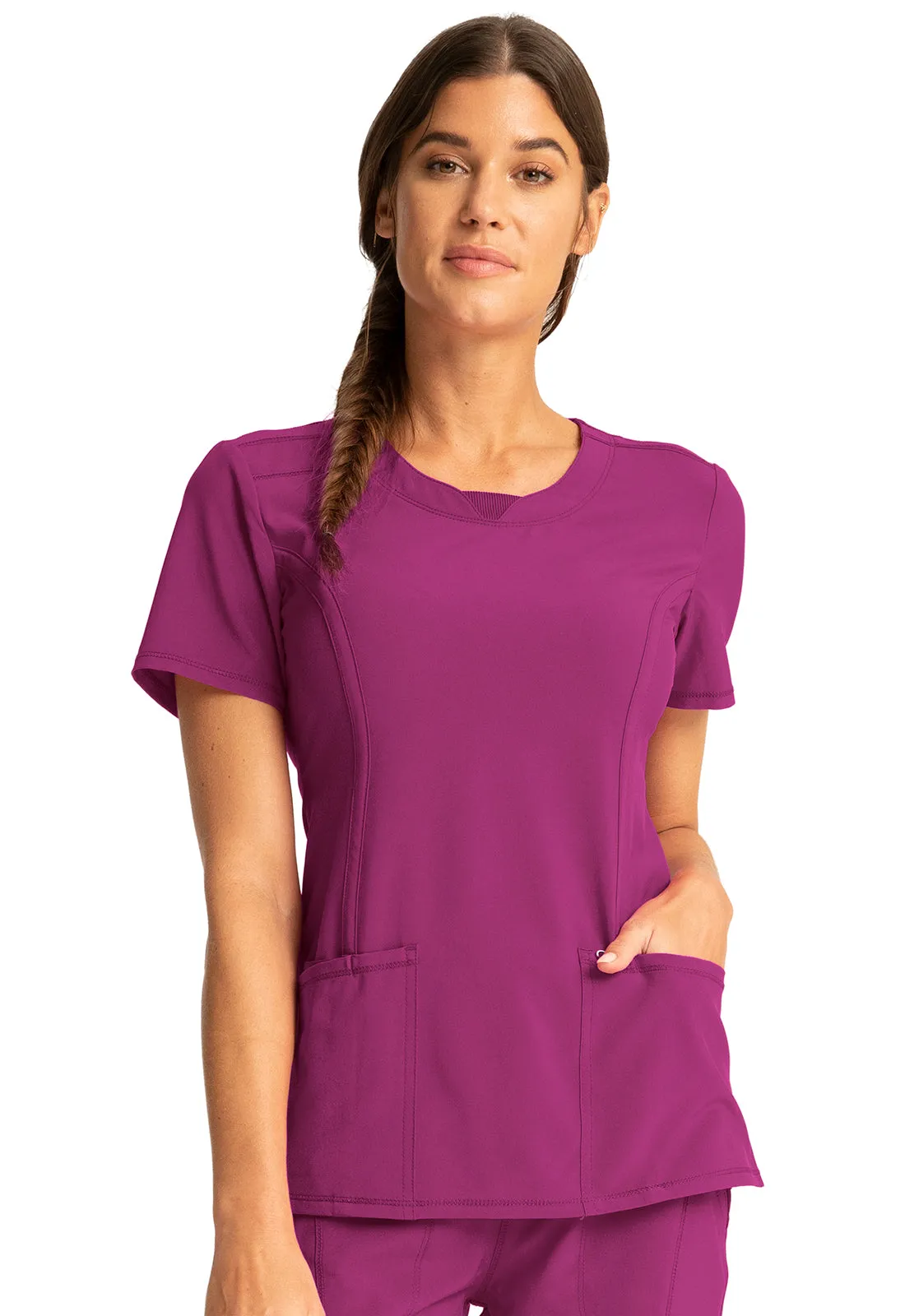 Scrub Top - Cherokee Infinity Women's Round Neck Top - Orchid Flower, 2624A