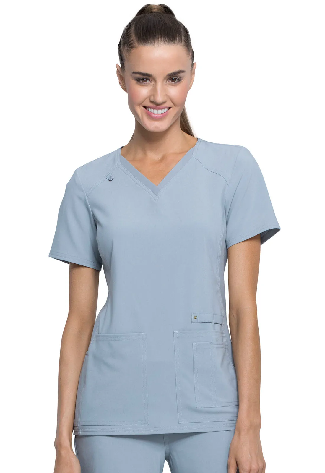 Scrub Top - Cherokee Women's iFlex V-Neck Knit Panel Top - Grey, CK605
