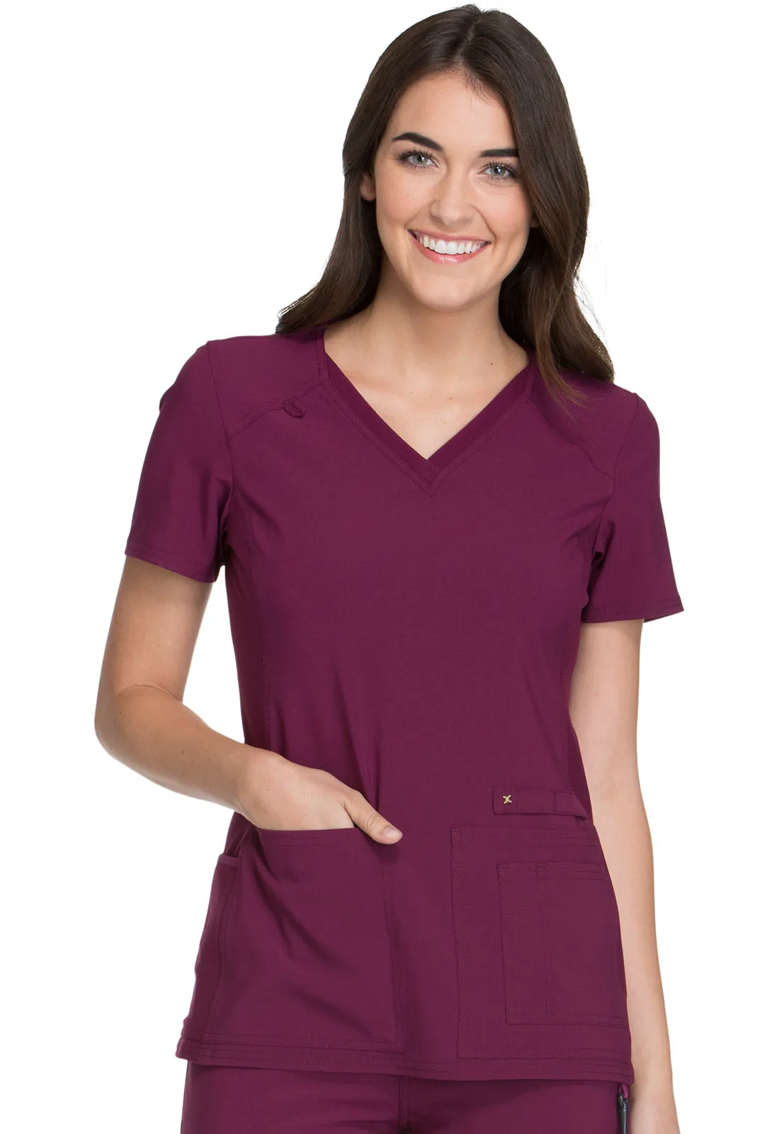 Scrub Top - Cherokee Women's iFlex V-Neck Knit Panel Top - Wine, CK605