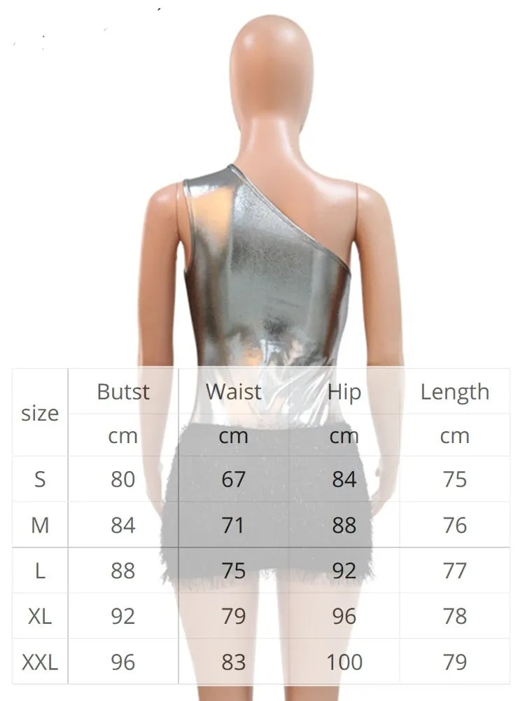 Sexy  Women One Shoulder Mini DressesLeather  PARTY DRESS