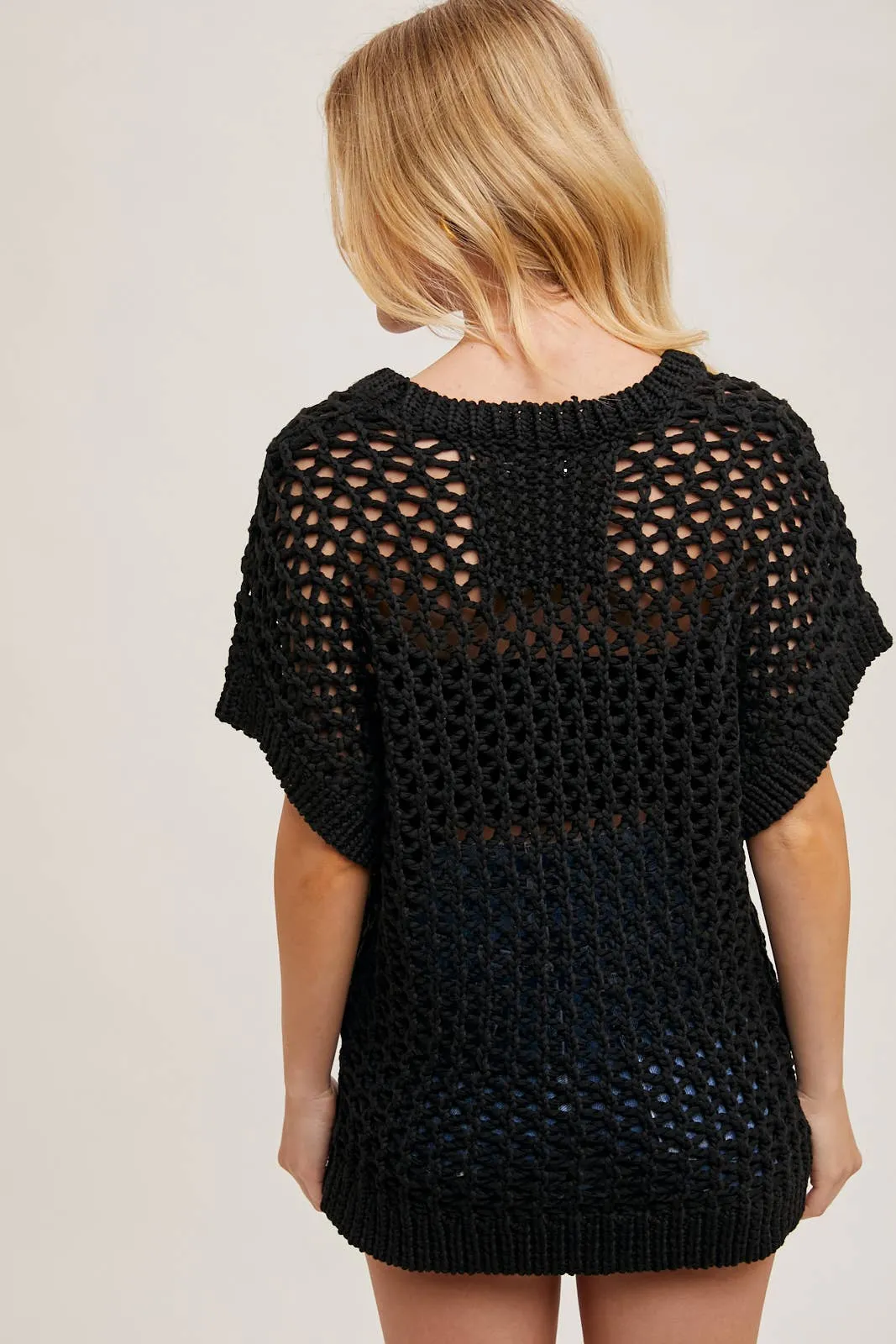 SHEER FISHNET KNIT PULLOVER TOP