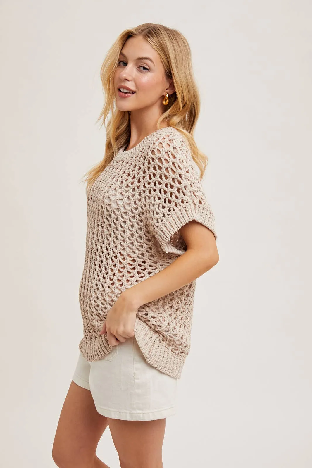 SHEER FISHNET KNIT PULLOVER TOP