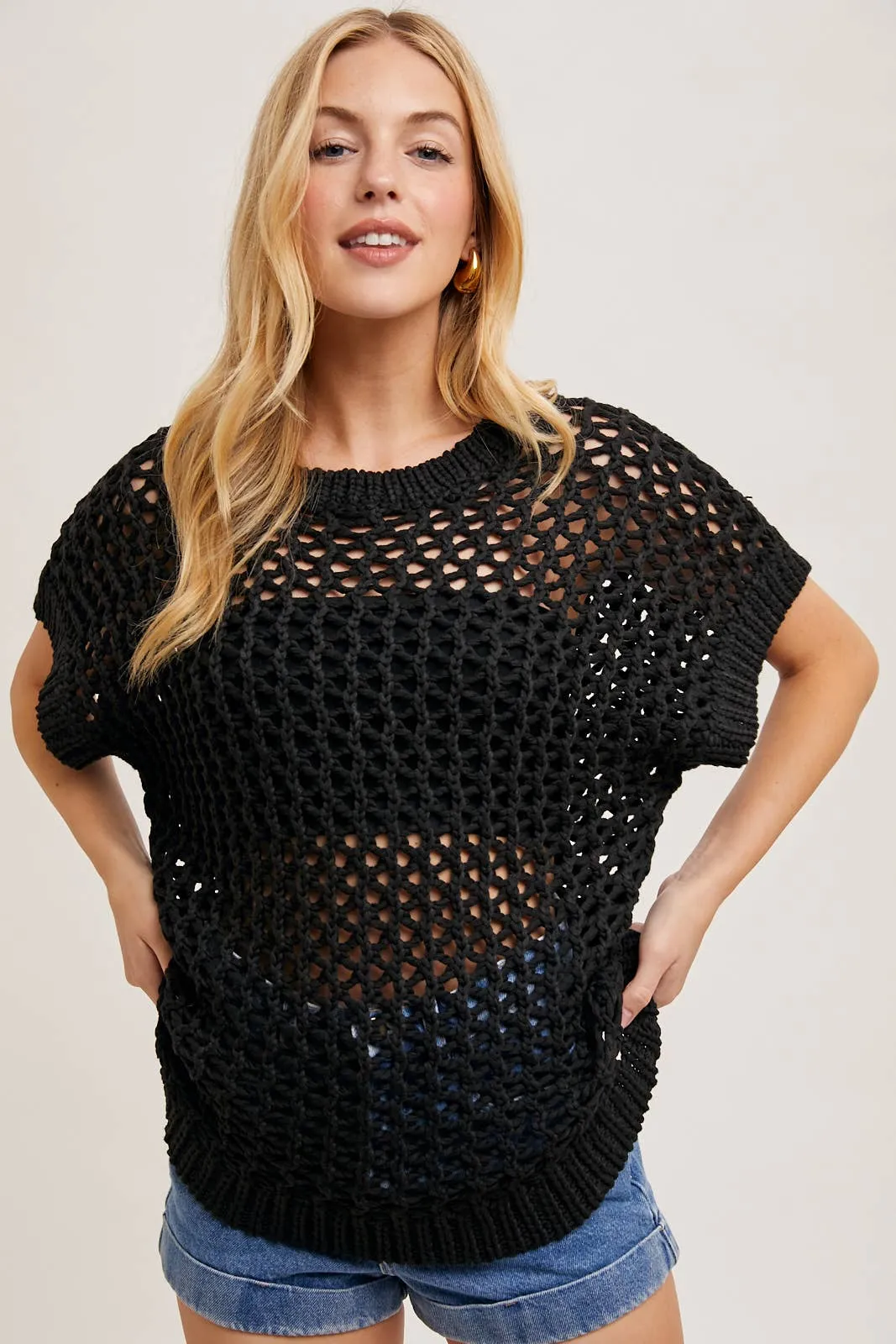 SHEER FISHNET KNIT PULLOVER TOP