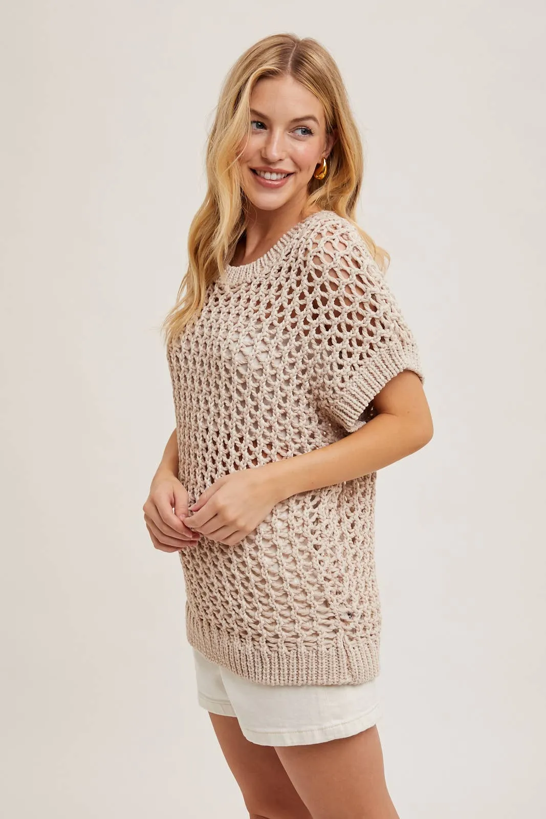 SHEER FISHNET KNIT PULLOVER TOP