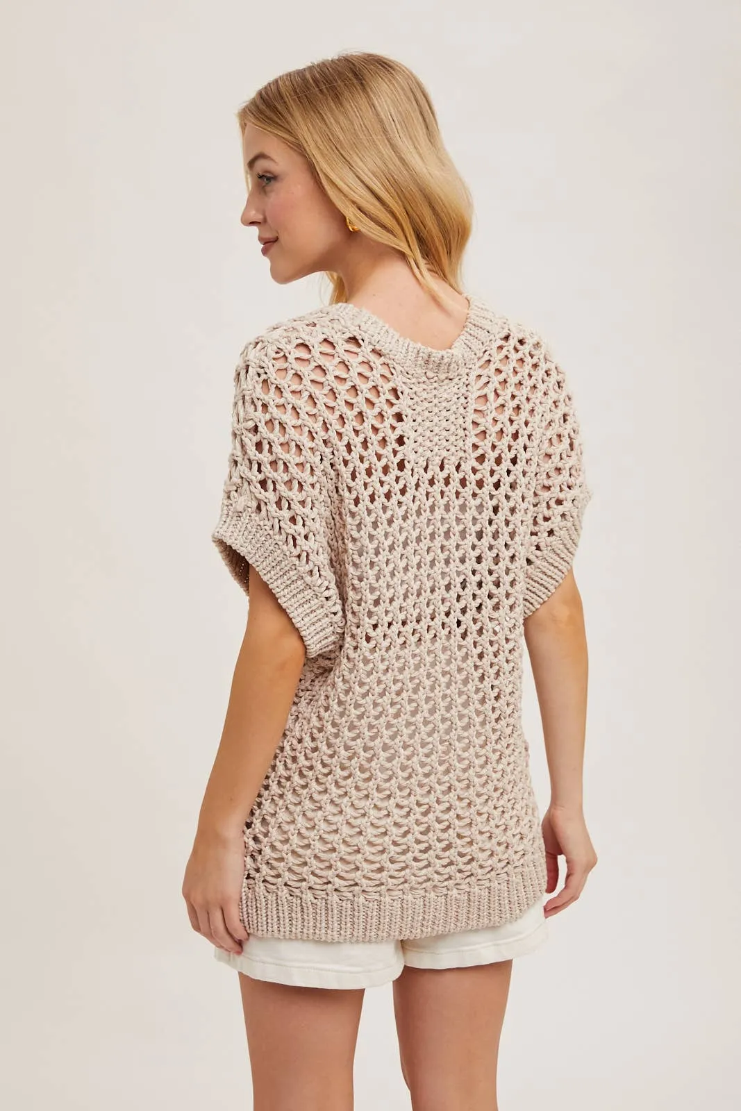 SHEER FISHNET KNIT PULLOVER TOP