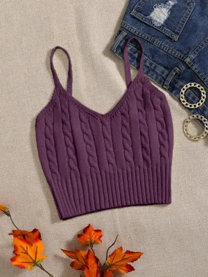SHEIN Relaxiva Women's Solid Color Casual Loose Knit Camisole Top For Fall And Winter