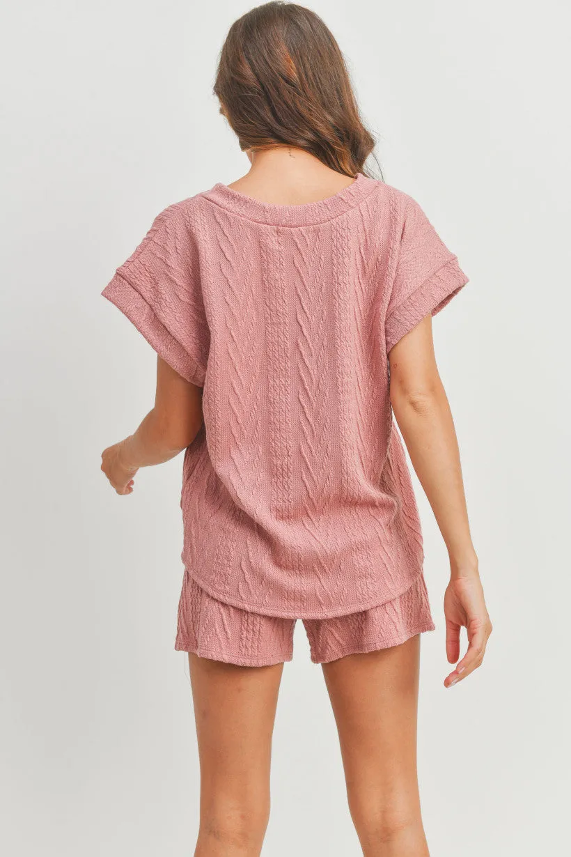 Short Dolman Sleeves Cable Knit Top