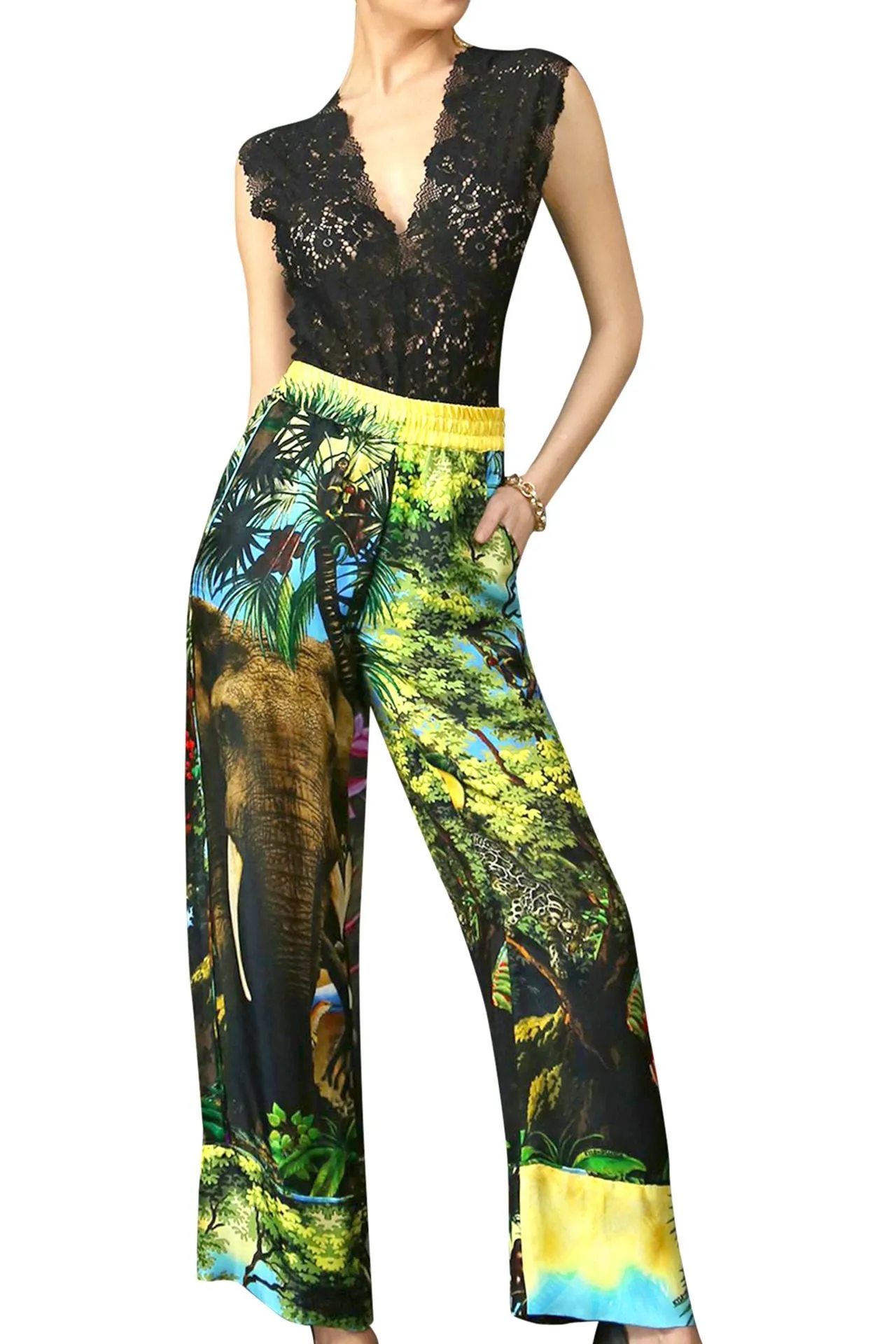 Silk Pants In Jungle Print