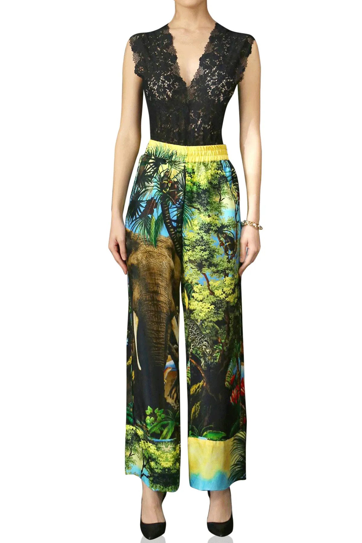 Silk Pants In Jungle Print