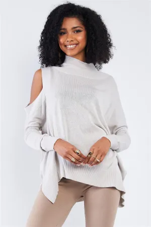 Silver Peek-A-Boo Shoulder Turtle Neck Sweater